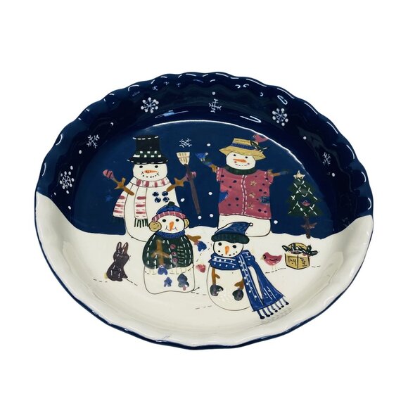 Snowman Christmas Themed Ceramic Pie Dish 10" St. Nicholas Square - Picture 2 of 6